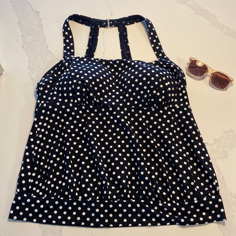 Lands End Black and White Polkadot  Tankini Top